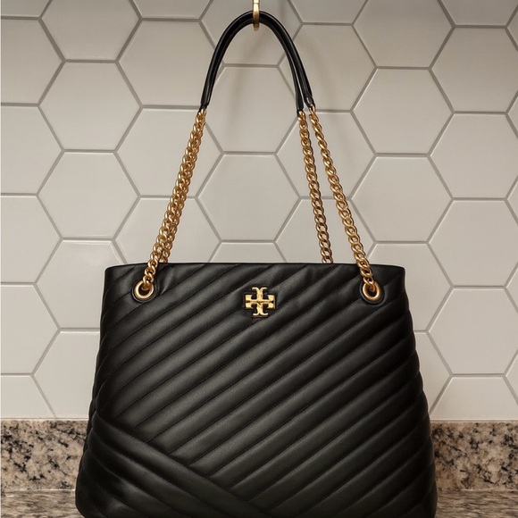 Authentic Black Quilted Tote Bag with Gold Chain by Tory Burch - Picture 1 of 1